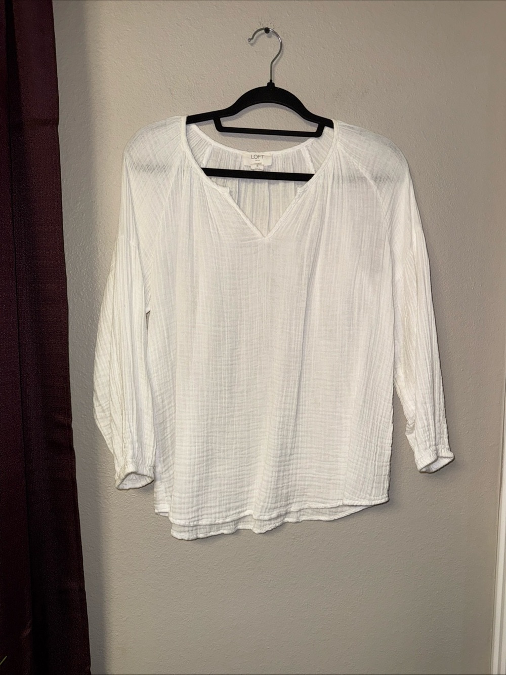 #847 Loft Long Sleeve White Oversized Gauze Top Size Small